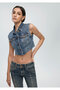 Tibby Iconic Indigo Blue Jean Vest - Stapled and Sanded, Regular Fit 1110653 -89501