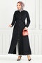 Front Detail Ruffle Denim Dress 25023Mts1095-M Black Denim