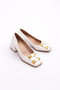 Women's Square Buckle Short Thick Heeled Shoes White Opening 234492859 - 2