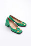 Women's Square Buckle Short Thick Heeled Shoes Green 234492859 - 2