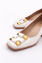 Women's Square Buckle Short Thick Heeled Shoes White Opening 234492859 - 4