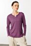Women's Crew Neck Hand Embroidered Blouse Lilac - 2