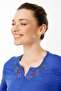 Women's Embroidered Long Sleeve Combed Cotton Blouse Cobalt Blue - 3