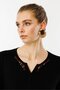 Women's Crew Neck Hand Embroidered Blouse Black - 2