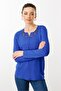 Women's Embroidered Long Sleeve Combed Cotton Blouse Cobalt Blue