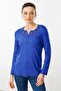 Women's Embroidered Long Sleeve Combed Cotton Blouse Cobalt Blue - 2