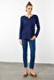 Women's Crew Neck Hand Embroidered Blouse Navy Blue - 6