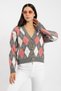 Women's Vita-177 Argile Comfortable Fit Diamond Pattern Buttoned Knitwear Cardigan Gray - 3