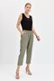 Women's Elastic Waist Carrot Cut Linen Look Trousers with Side Pockets Khaki - 2