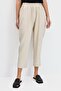 Women's Elastic Waist Carrot Cut Linen Look Trousers with Side Pockets Beige - 6