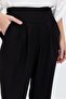Women's Wide Belted Leg Buttoned Linen Trousers Black - 6