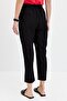 Women's Elastic Waist Carrot Cut Linen Look Trousers with Side Pockets Black - 7