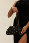 Black Women's Satin Gold Stone Clutch Evening Dress Bag - 5