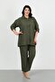 Women's Khaki Soft Linen Trousers Shirt Large Size Two Piece Set - 3