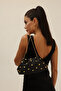 Black Women's Satin Gold Stone Clutch Evening Dress Bag - 6