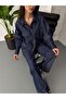 Women's Dark Navy High Waist Palazzlo Pants Oversize Shirt Denim Suit 60416 - 3