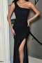 One Shoulder Slit Glitter Evening Dress - 3