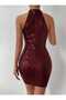 HALTER YAKA PUL PAYET MİNİ ELBİSE - 5