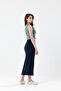 Navy Blue 95% Cotton Ribbed Camisole Knitted Long Pencil Skirt - 4