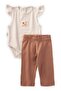 Label Detailed Ribbed Bodysuit 0-3 Years Light Beige
