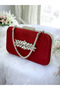 Burgundy Crystal Stone Satin Stone Handle Women's Evening Bag Evening Dress Bag - 3