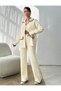 Women's Buttoned Jacket-Trousers Shepherd Stitch Knit Set Ecru - 3