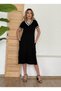 Dressify Women’S Fashion Women's Short Sleeve V-Neck Sleeve and Collar Ribbed Detail Midi Length Viscose Dress - 7