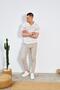 Men's Ecru Apaş V-Neck Chest and Sleeve Striped Knitwear T-Shirt - 4