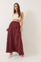 Women's Burgundy Elastic Waist Crush Effect Long Skirt 60283112 - 3