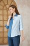 Women's Muslin 100% Cotton Casual Color Block Two-Color Long Sleeve Blue Shirt 700-3458275 - 5