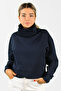 Navy Blue Degaje Collar Women's Sweatshirt - 2 Thread