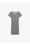 Crew Neck Short Sleeve Embroidery Detailed Striped Dress
