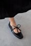 Sara Women's Ankle Strap Wrinkled Leather Ballerinas Black - 4