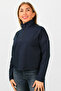 Navy Blue Sweatshirt for Women - 2 Thread, Half Turtleneck, Low Sleeve