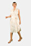 Belted Floral Patterned Beige Dress Beige