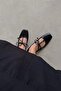 Sara Women's Ankle Strap Wrinkled Leather Ballerinas Black - 3