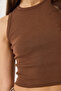 Women's Bitter Brown Ribbed Halter Neck Camisole Basic Crop Top Undershirt 60602045 - 7