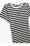Crew Neck Short Sleeve Embroidery Detailed Striped Dress - 3