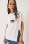 Women's White Sequin Accessory Slit Detailed Short Sleeve T-Shirt 60602029 - 4