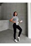 Women's Black Gray Viscose Waist Elastic Leggings T-Shirt Suit - 4