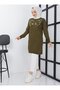 Daisy Embroidered Pearled Knitwear Tunic - Khaki- Sahra Boutique
