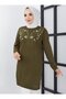 Daisy Embroidered Pearled Knitwear Tunic - Khaki- Sahra Boutique - 4
