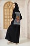 Women's Black Backless Printed Hooded Slit Oversized Long Sleeve Loose Sports Dress 700-3225550 - 2