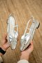 Helis Silver Buckle Asymmetrical Cut Women's Ballerinas