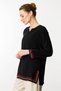 Women's Sleeve and Skirt Slit Skirt Embroidered Blouse Black - 3
