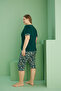 Green Patterned Curve Plus Size Oversize Cotton Capri Suit 25112777 - 3