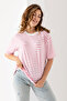 Women's Pink White Striped Oversize Short Sleeve Viscose Combed Cotton Blouse - 5