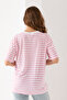 Women's Pink White Striped Oversize Short Sleeve Viscose Combed Cotton Blouse - 6