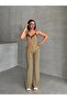 Women's Patterned Yellow Brown Lace Tank Top Wide Leg Elastic Waist Pantalon Set - 5
