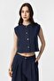 Navy Blue Linen Blended Women's Vest - 2